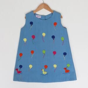 Vintage 1970s Tomacelli Balloon and Ducks Embroidered Applique Cotton Dress